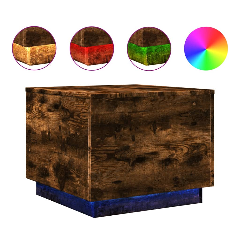 Ormarić za uzglavlje LED boja dimljenog hrasta 50x50x40 cm