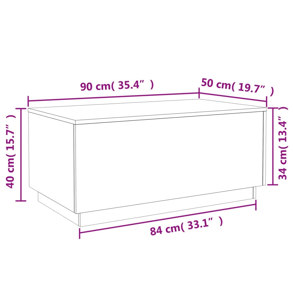 Stolić za kavu s LED svjetlima boja hrasta 90 x 50 x 40 cm
