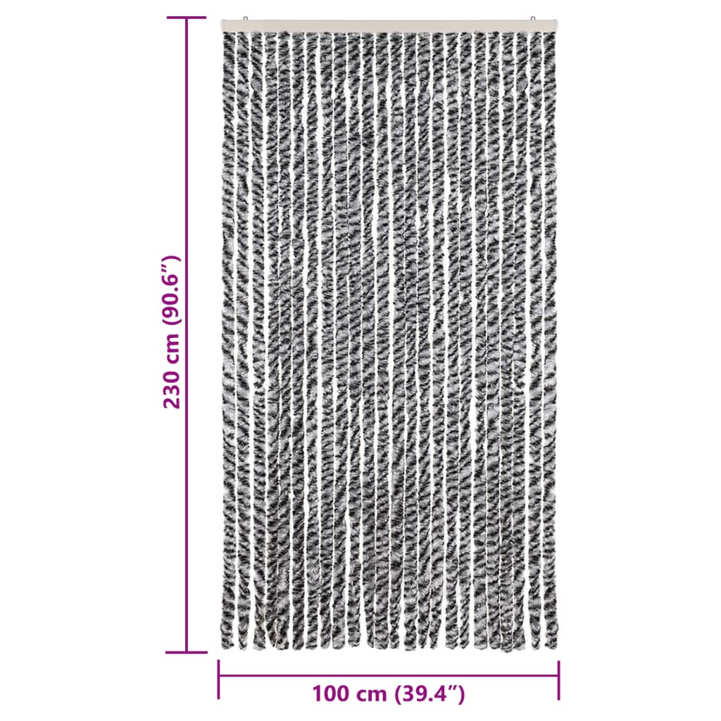 Zastor protiv muha sivi i crno-bijeli 100 x 230 cm od šenila
