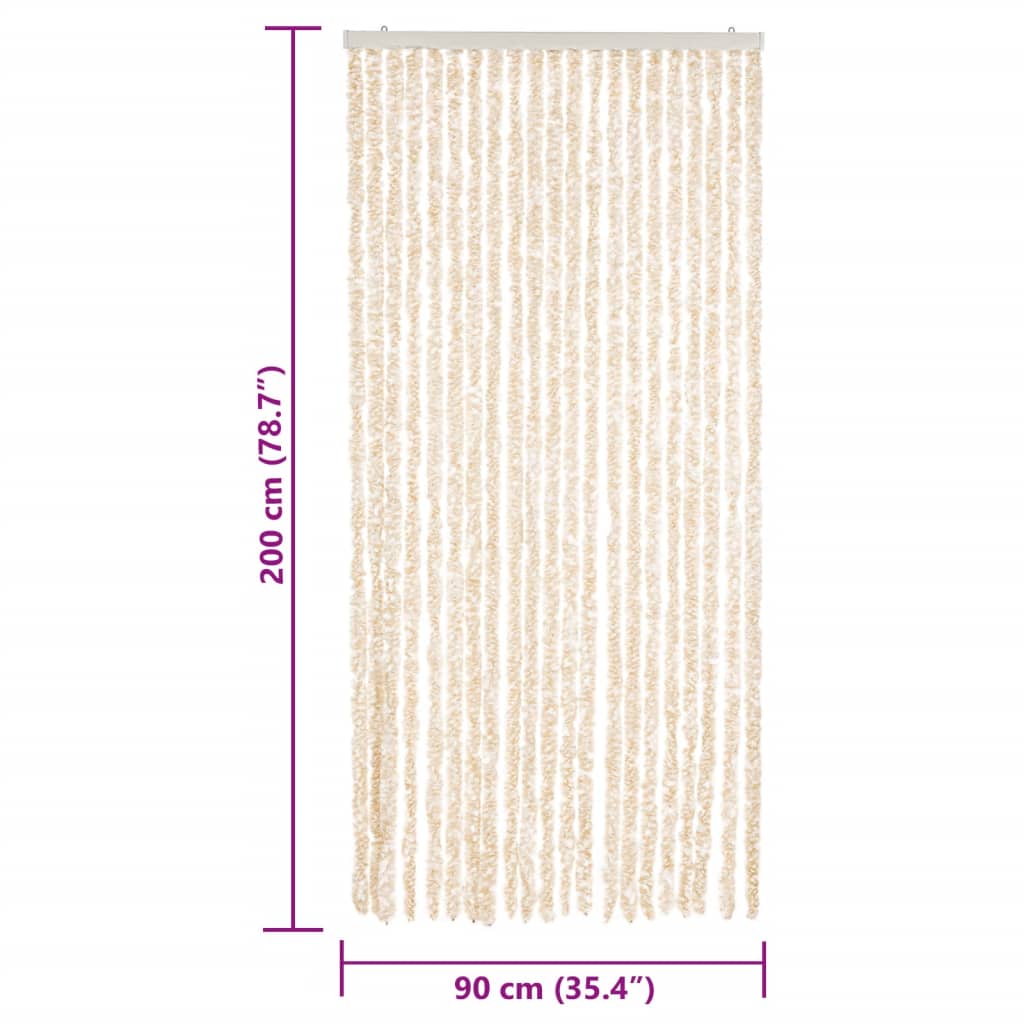Zastor protiv muha bež i bijeli 90 x 200 cm od šenila