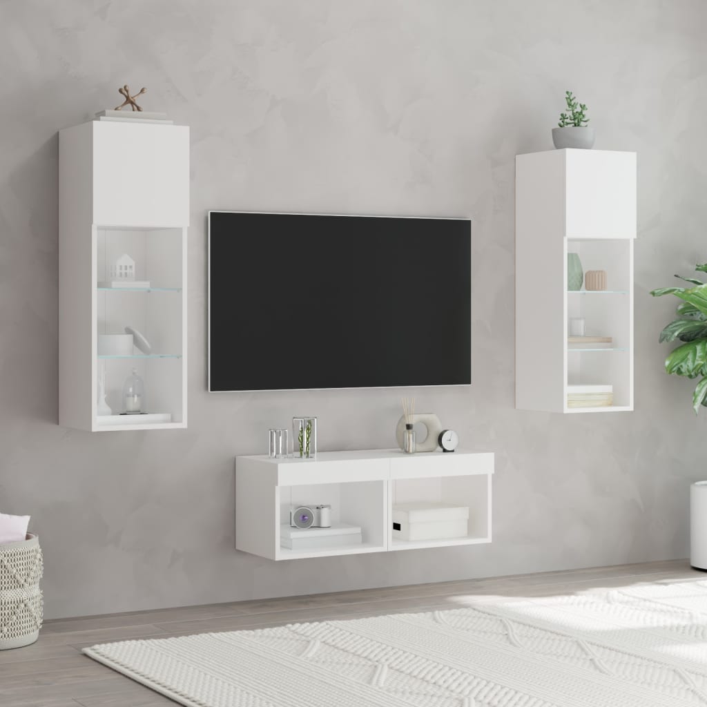 4-dijelni zidni TV ormarići s LED svjetlima bijeli