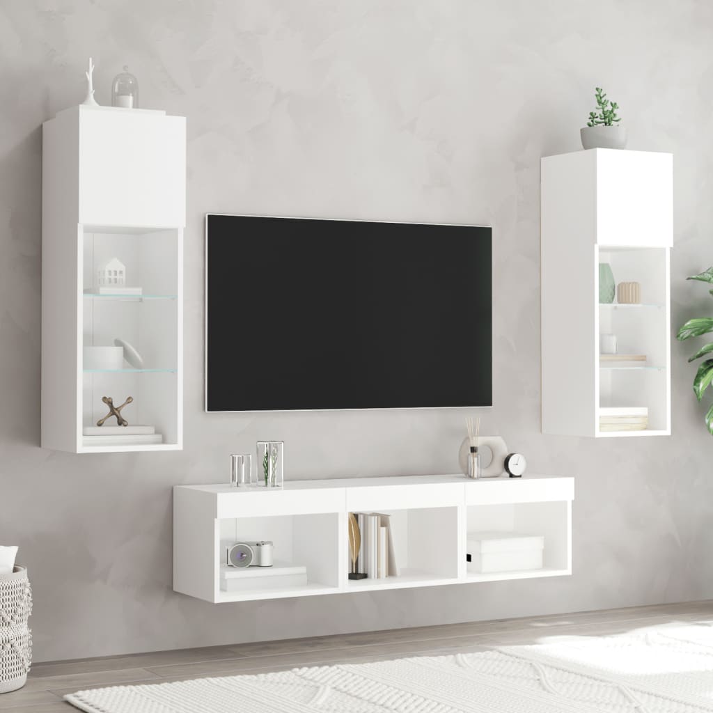 5-dijelni zidni TV elementi s LED bijeli od konstruiranog drva