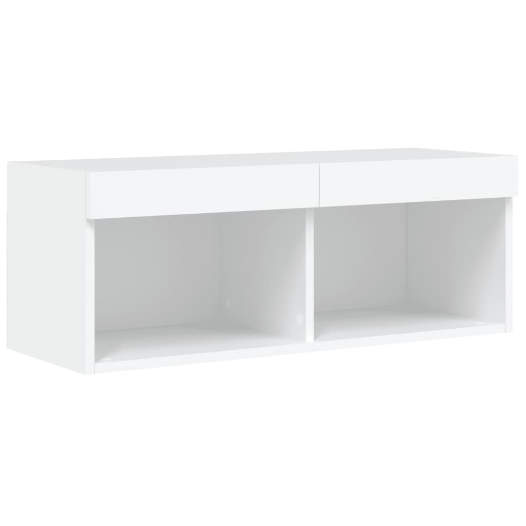 8-dijelni zidni TV elementi s LED svjetlima bijeli drveni