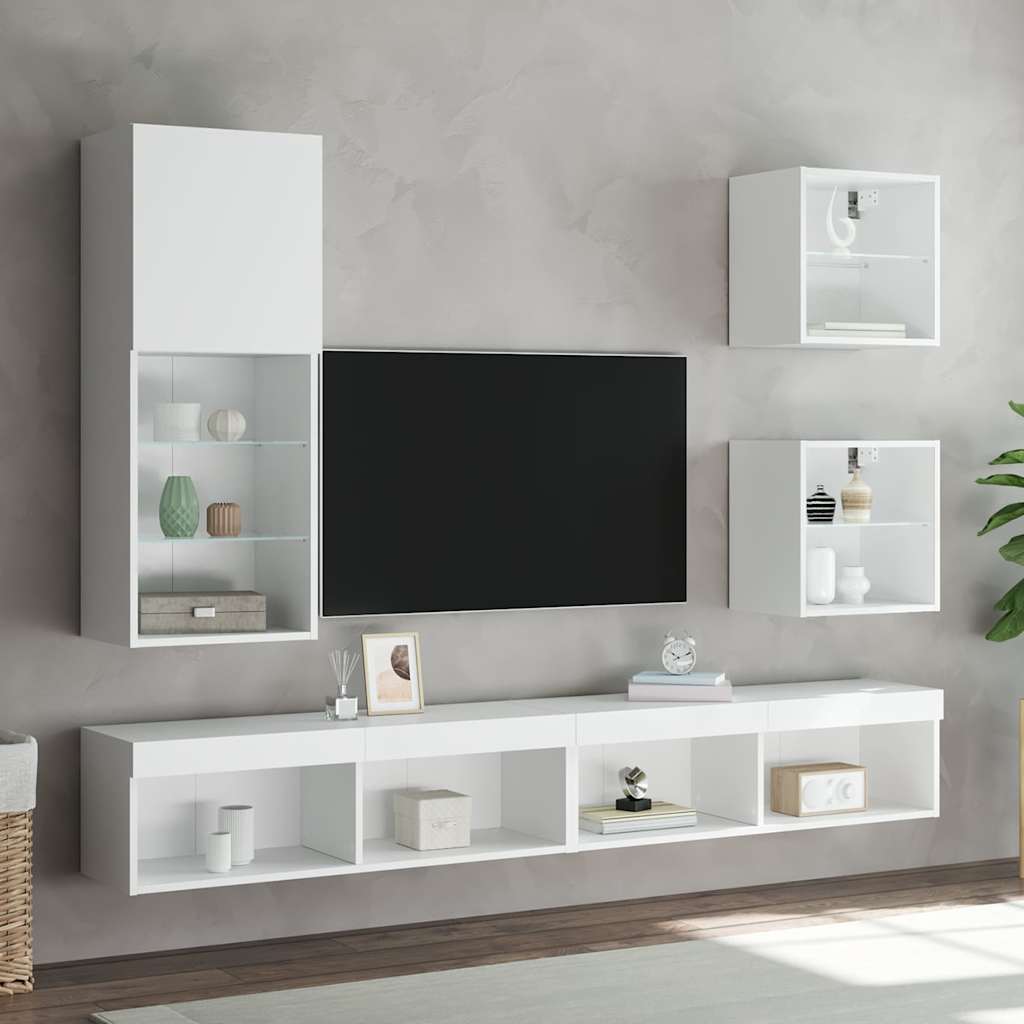5-dijelni zidni TV elementi s LED bijeli od konstruiranog drva