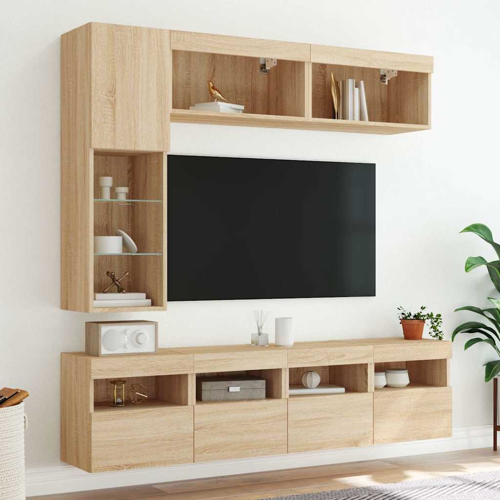 7-dijelni set zidnih TV ormarića LED boja hrasta sonome