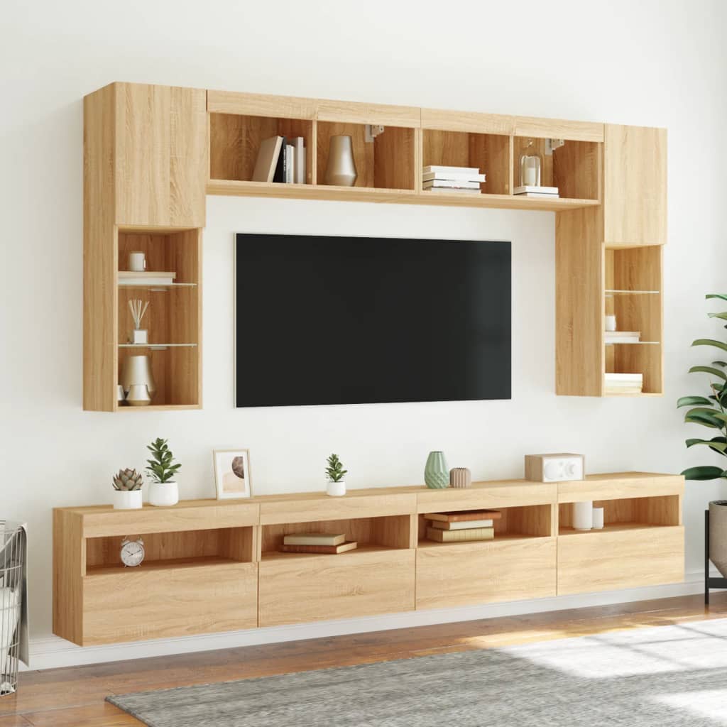 8-dijelni set zidnih TV ormarića LED boja hrasta sonome