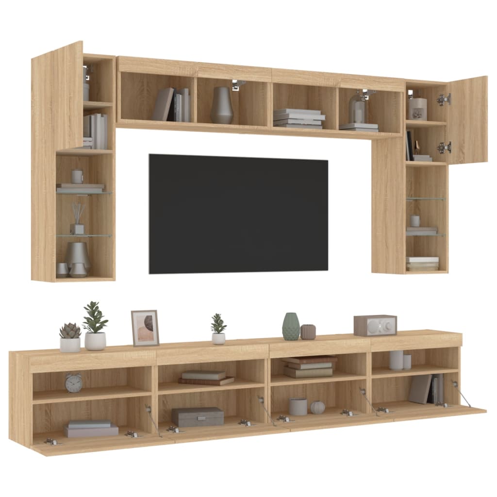 8-dijelni set zidnih TV ormarića LED boja hrasta sonome