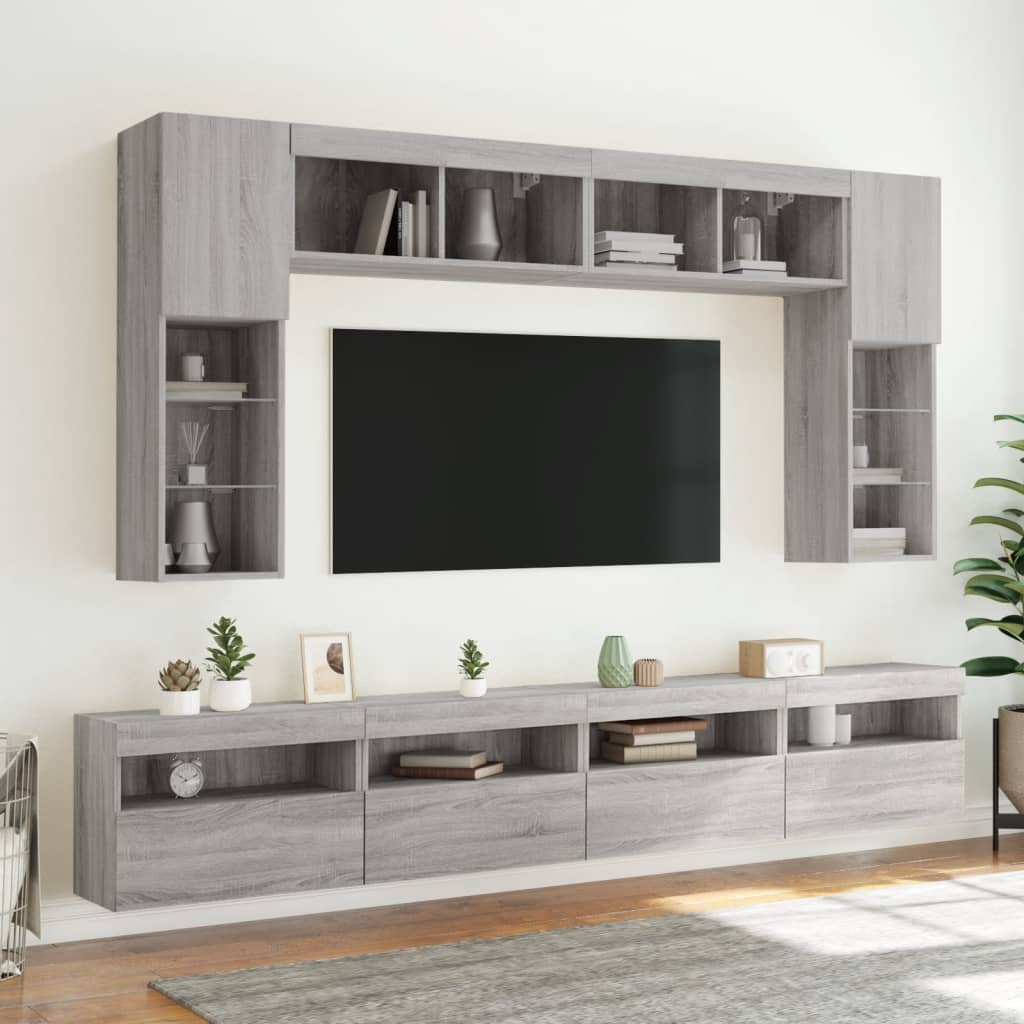 8-dijelni set zidnih TV ormarića LED boja hrasta sonome