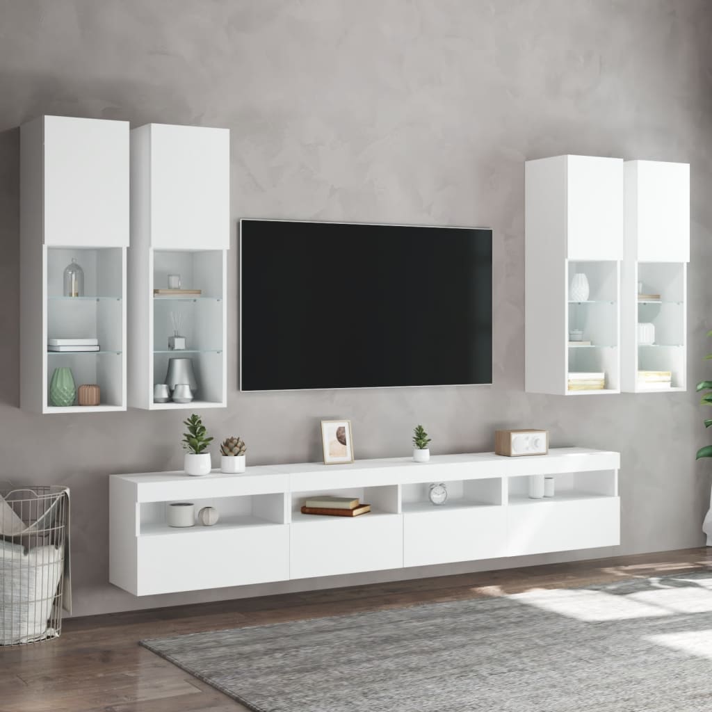 7-dijelni set zidnih TV ormarića s LED svjetlima bijeli