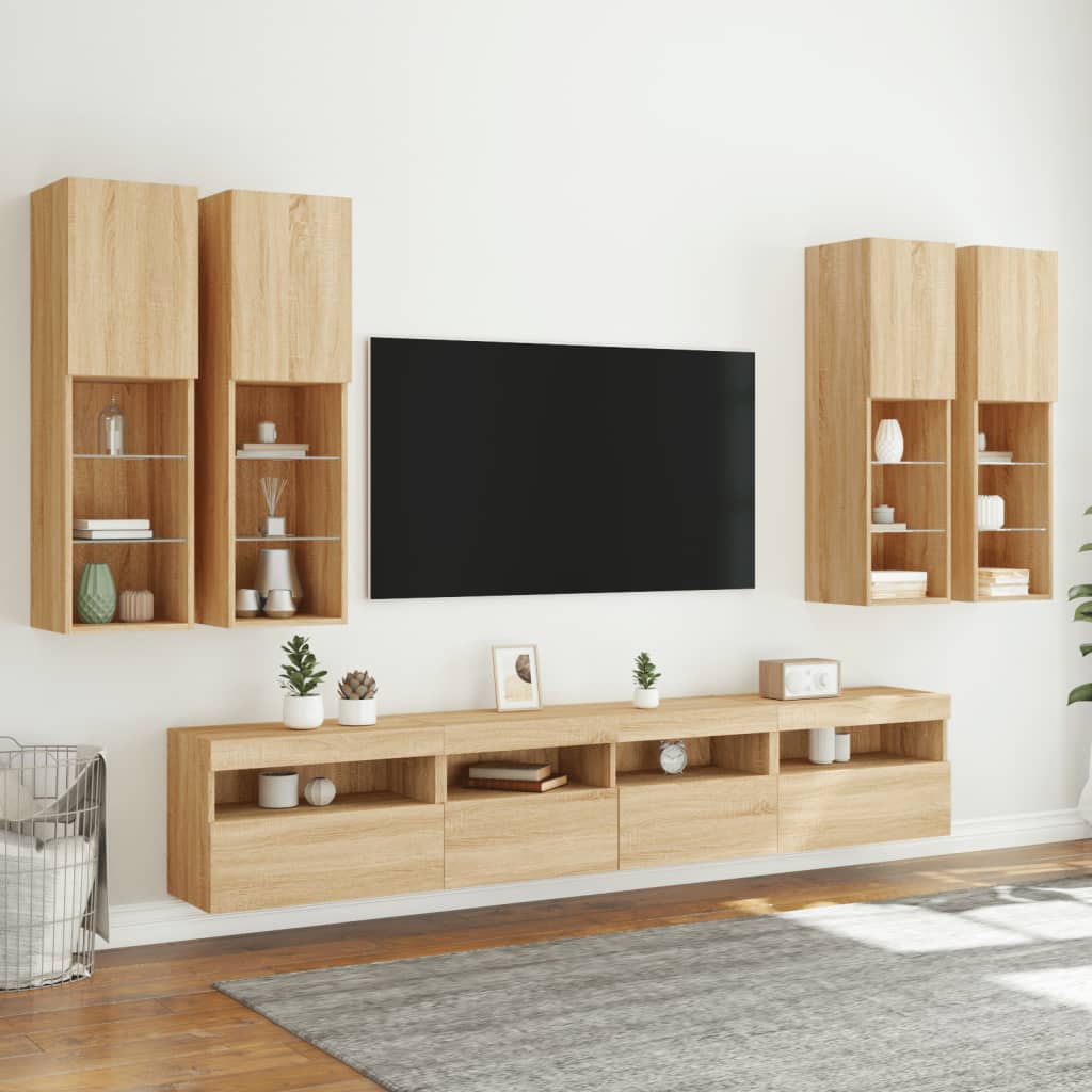 7-dijelni set zidnih TV ormarića LED boja hrasta sonome