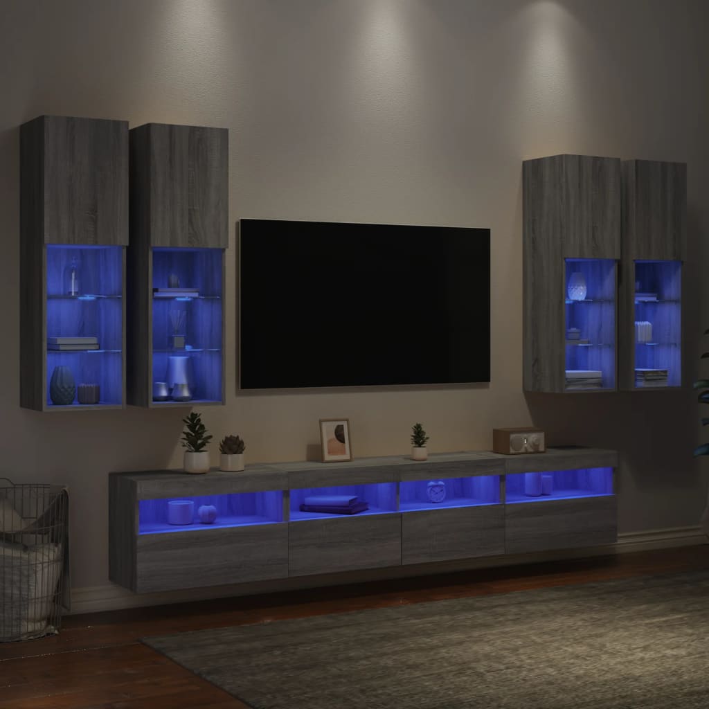 7-dijelni set zidnih TV ormarića LED boja hrasta sonome