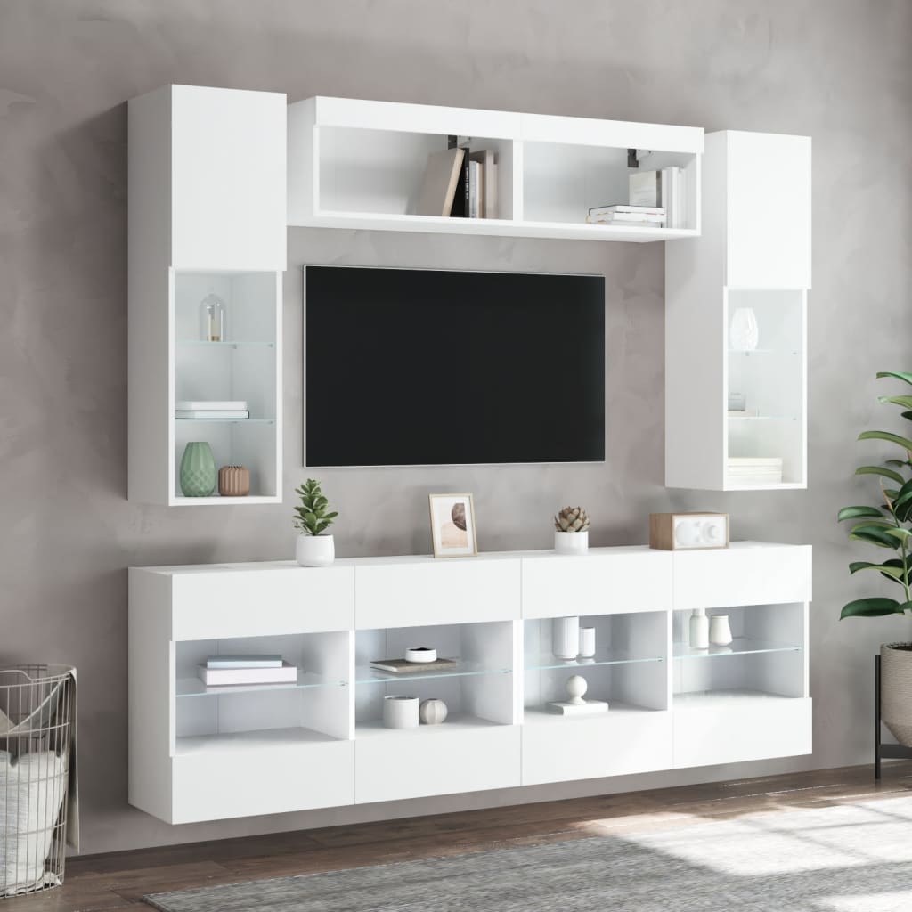 6-dijelni set zidnih TV ormarića s LED svjetlima bijeli
