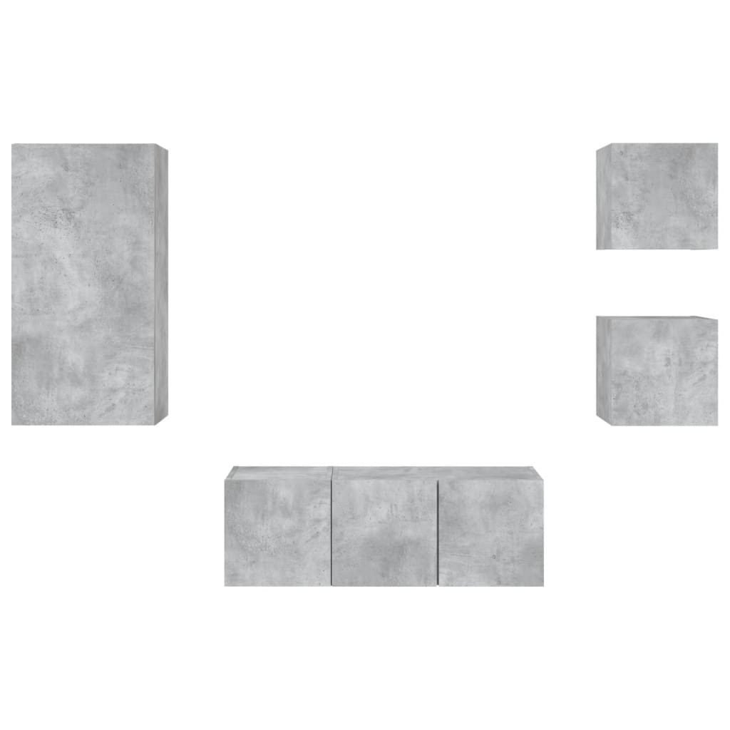 5-dijelni zidni TV elementi s LED svjetlima boja betona drveni
