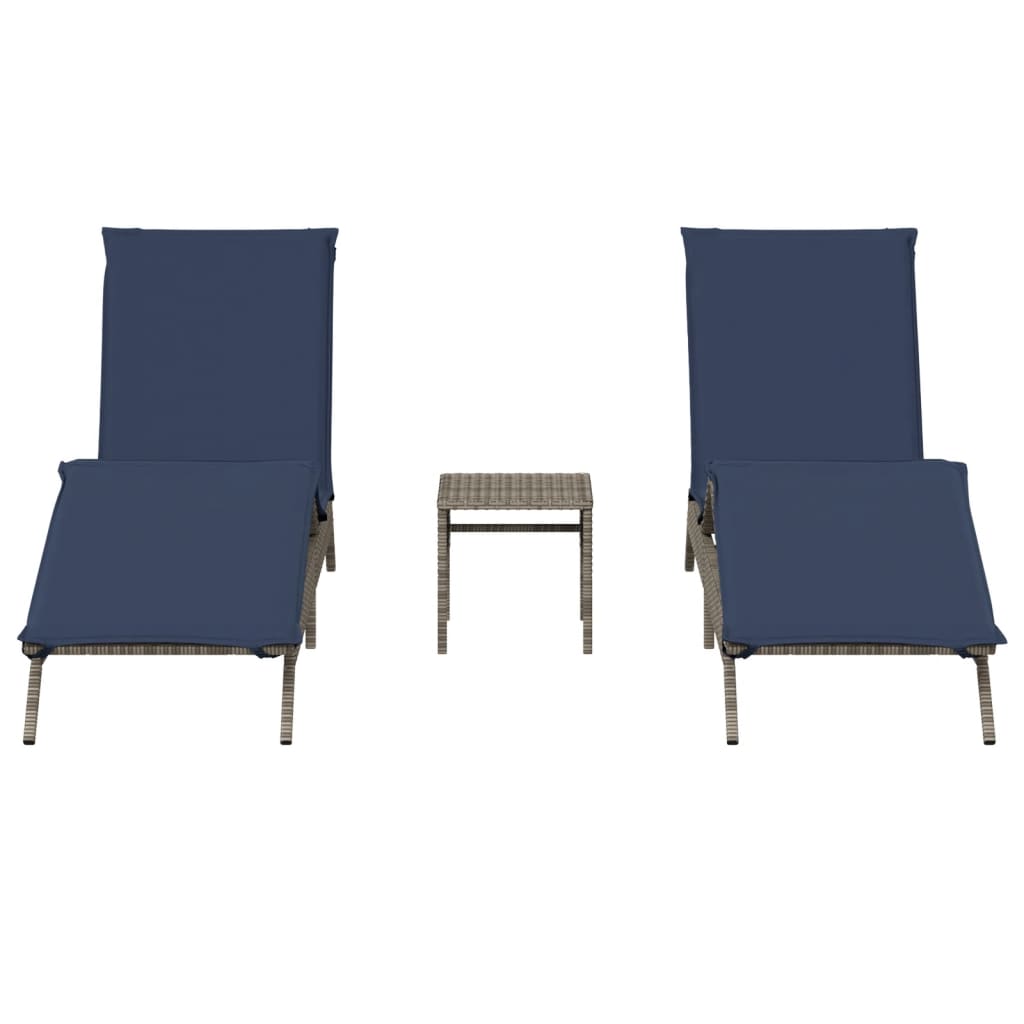 Ležaljke 2 kom sa stolom sive boje poli ratan
