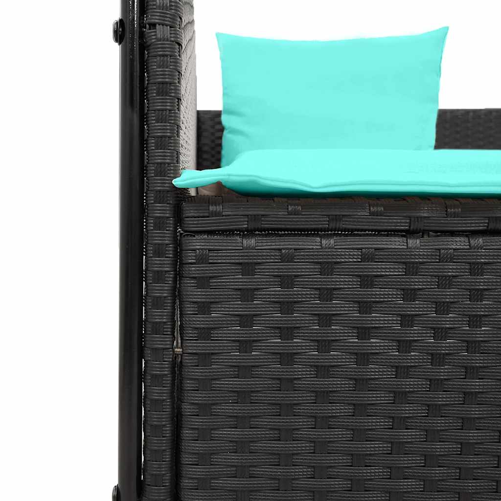 Dvostruka ležaljka s krovom i zavjesama crna poli ratan