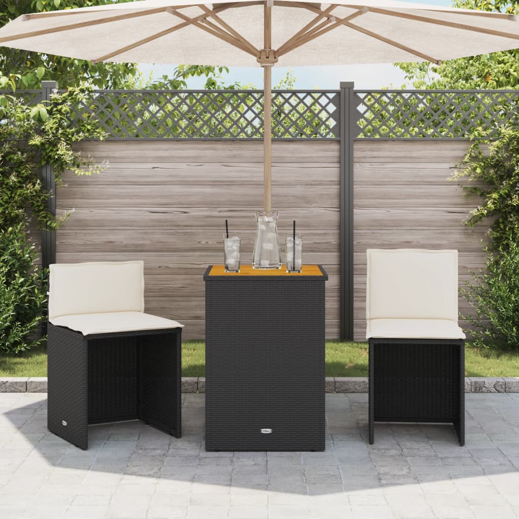 3-dijelni bistro set s jastucima crni od poliratana