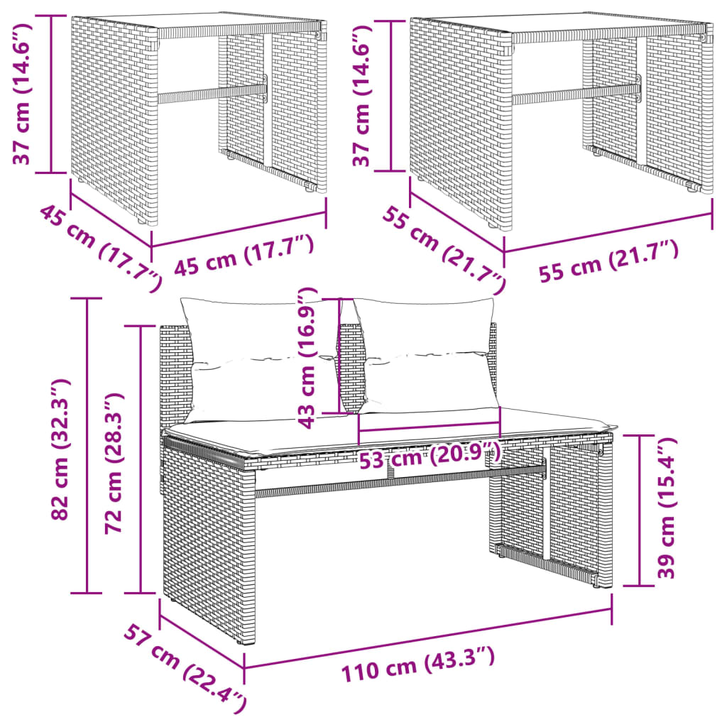 4-dijelni set vrtnih sofa od poliratana s jastucima sivi