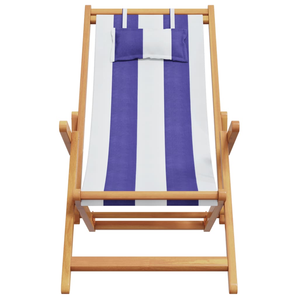 Sklopiva stolica za plažu plavo-bijela od eukaliptusa i tkanine