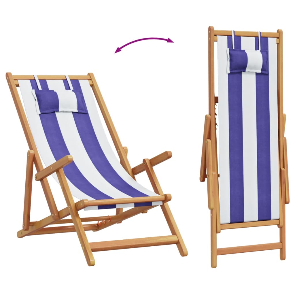 Sklopiva stolica za plažu plavo-bijela od eukaliptusa i tkanine