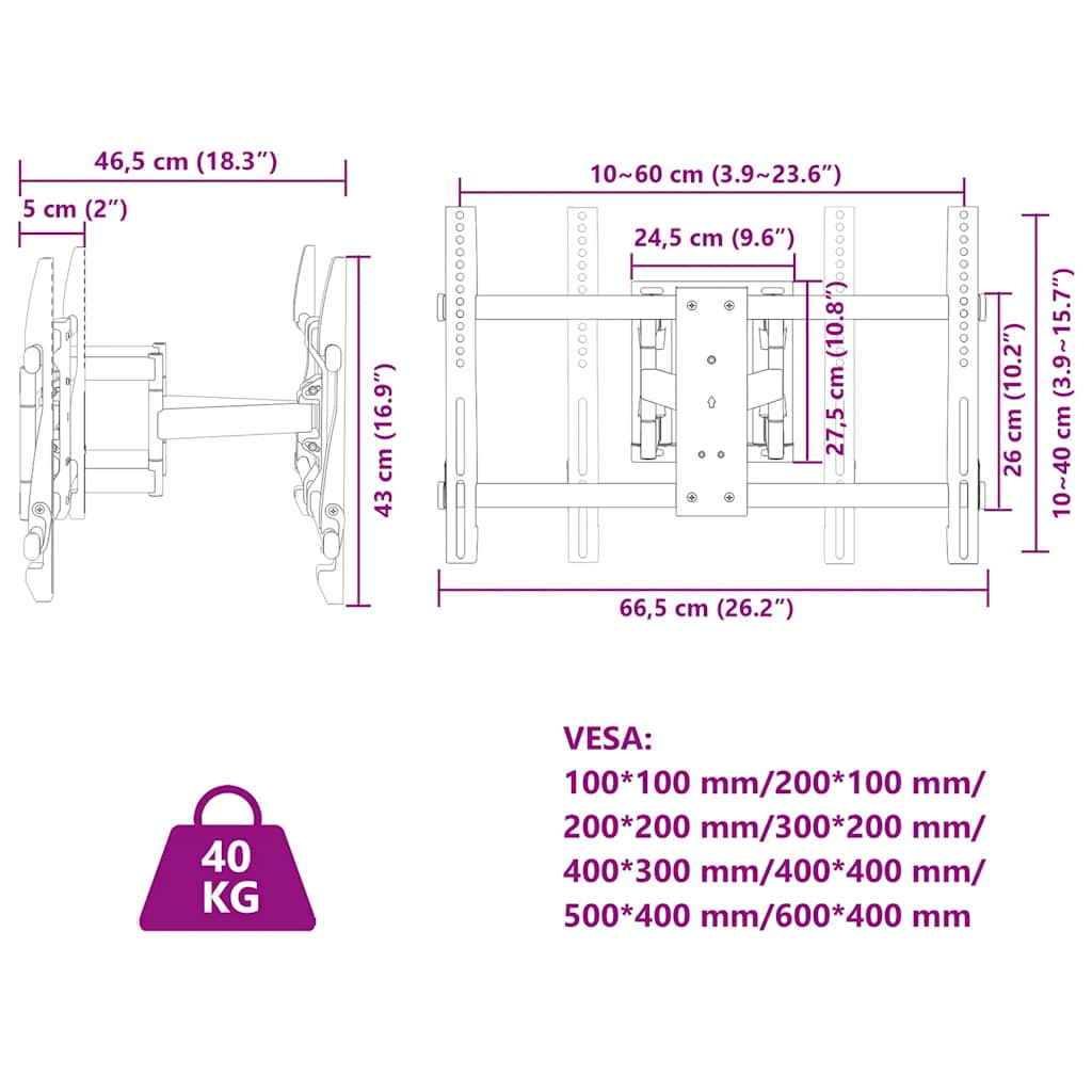 Zidni nosač za zaslon od 37-80 inča maks. VESA 600x400 mm 40 kg