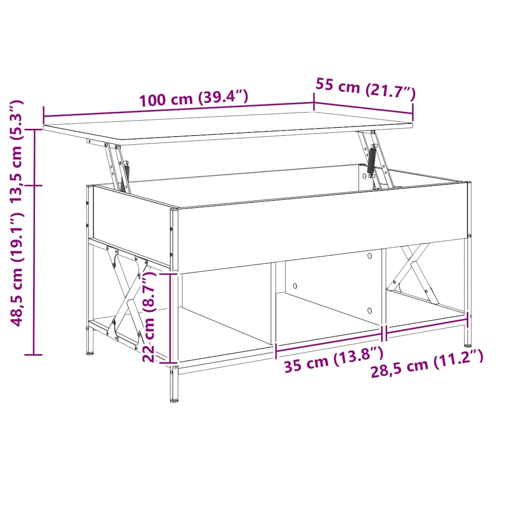 Stolić za kavu boja hrasta 100 x 55 x 50 cm od drva i metala