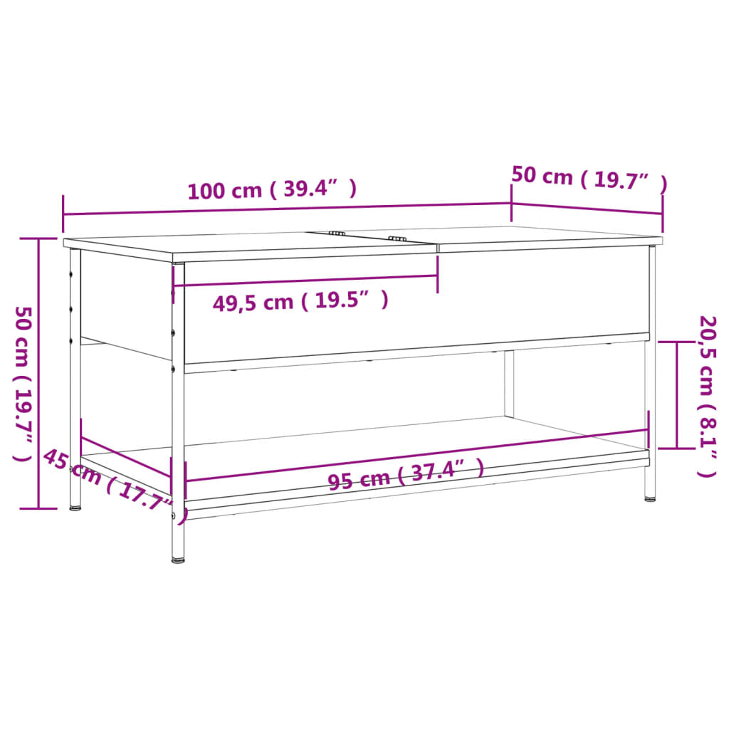 Stolić za kavu boja hrasta 100 x 50 x 50 cm od drva i metala