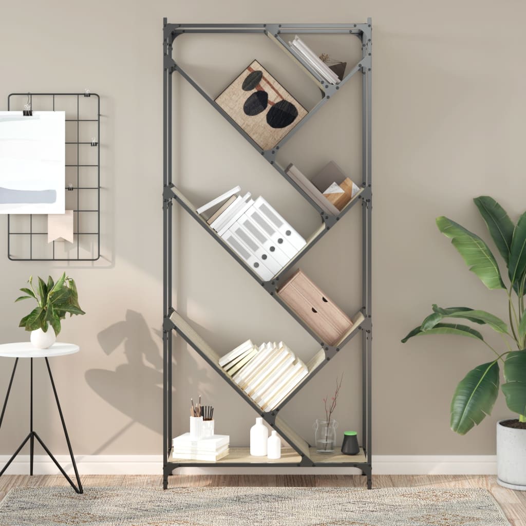 Regal za knjige boja hrasta 79 x 30 x 180 cm od drva i metala