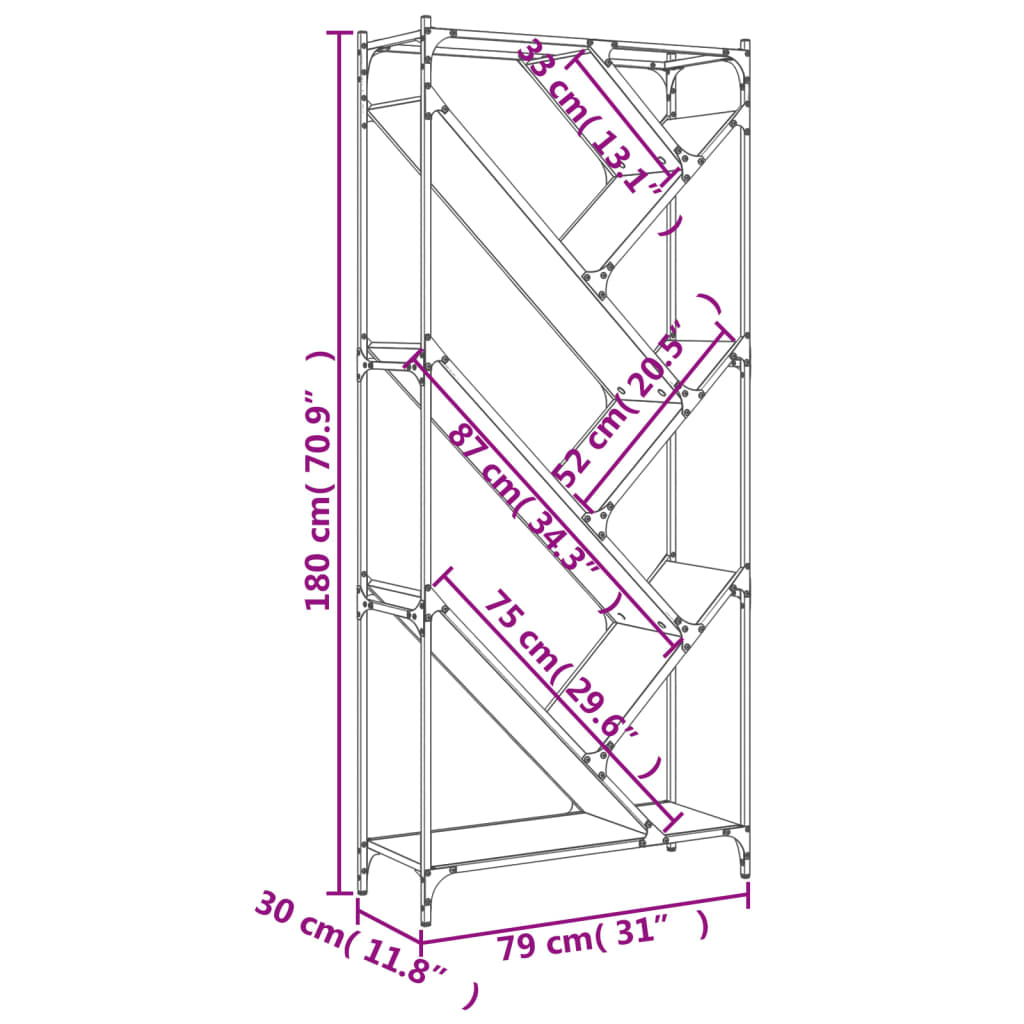 Regal za knjige siva boja hrasta 79x30x180 cm od drva i metala
