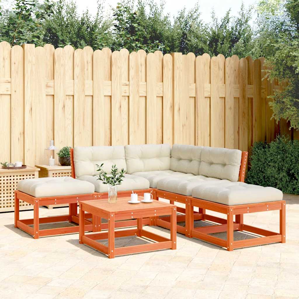 5-dijelni set vrtnih sofa s jastucima voštano smeđi od borovine