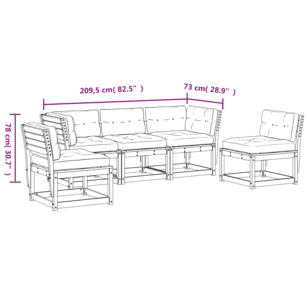 5-dijelni set vrtnih sofa s jastucima voštano smeđi od borovine