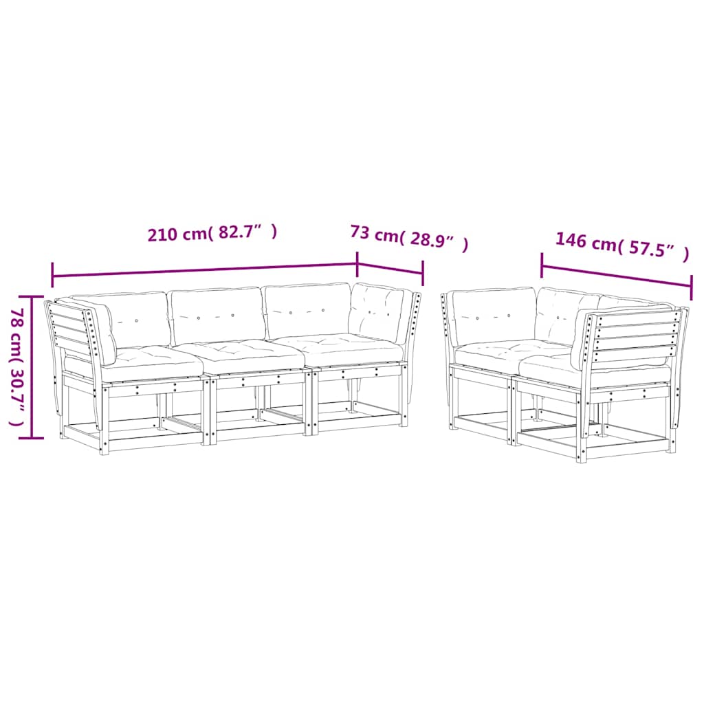 5-dijelni set vrtnih sofa od masivne borovine s jastucima