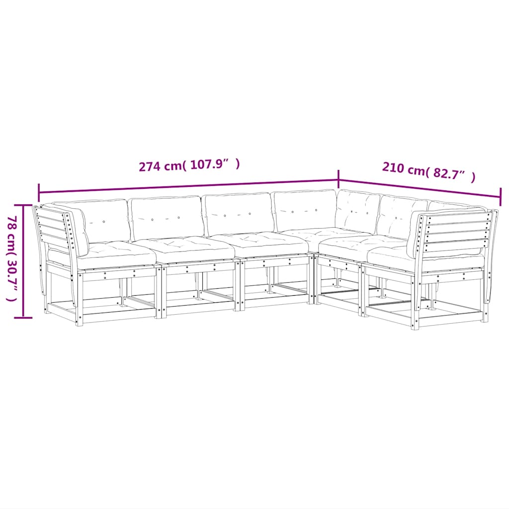 6-dijelni set vrtnih sofa s jastucima voštano smeđi od borovine