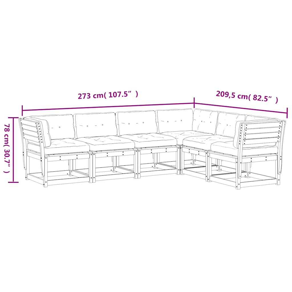 6-dijelni set vrtnih sofa od masivne borovine s jastucima