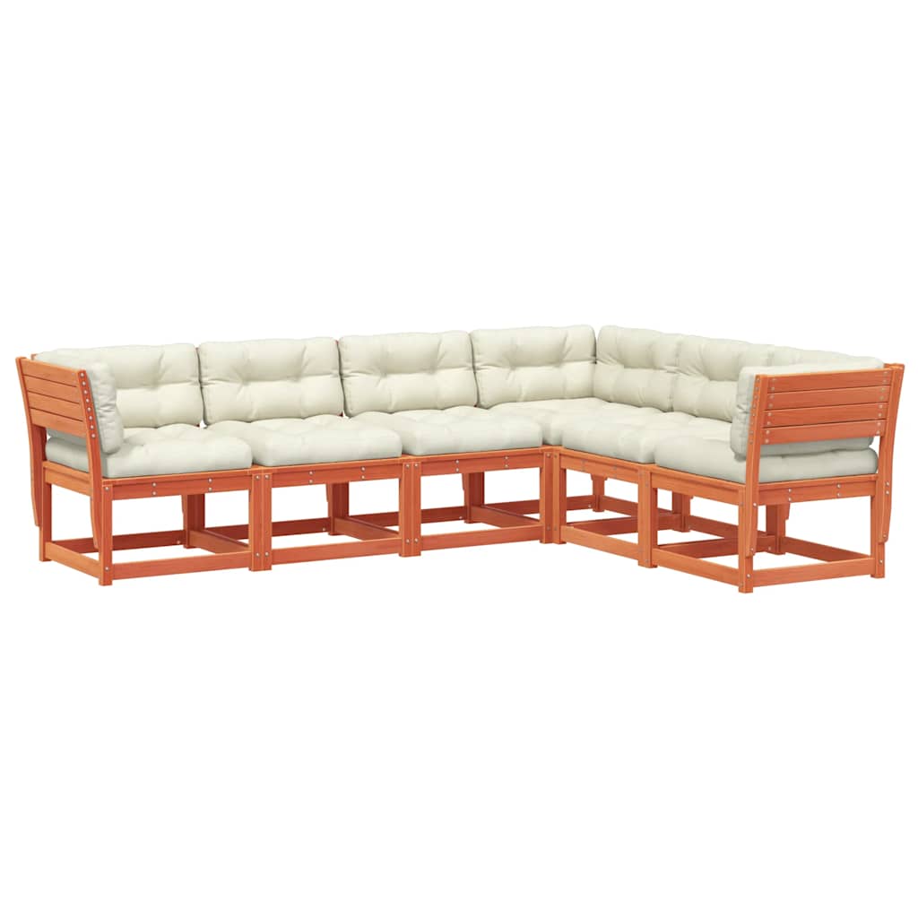 6-dijelni set vrtnih sofa s jastucima voštano smeđi od borovine