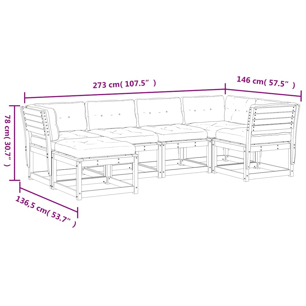 6-dijelni set vrtnih sofa s jastucima voštano smeđi od borovine