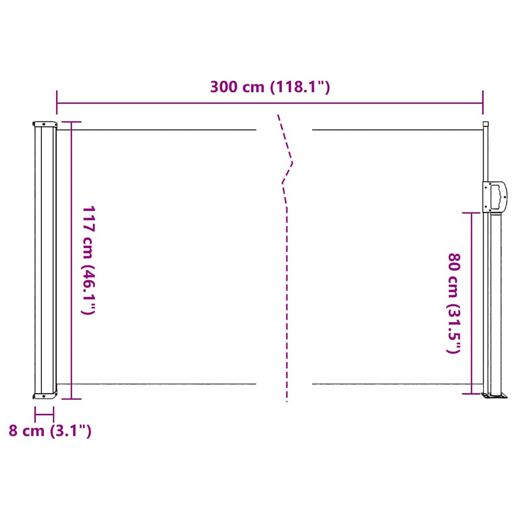 Uvlačiva bočna tenda 117 x 300 cm smeđa