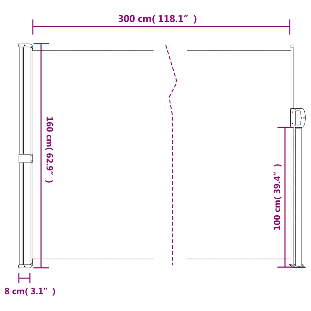 Bočna tenda na uvlačenje krem 160 x 300 cm