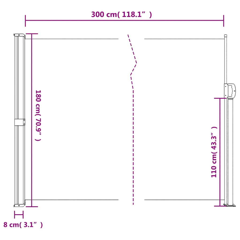 Bočna tenda na uvlačenje smeđa 180 x 300 cm