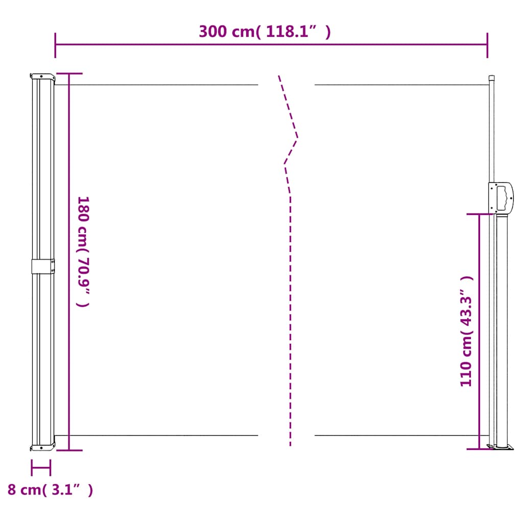 Bočna tenda na uvlačenje tamnozelena 180 x 300 cm