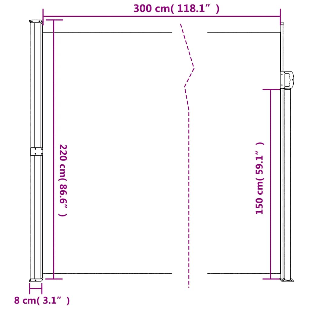 Bočna tenda na uvlačenje smeđesiva 220 x 300 cm