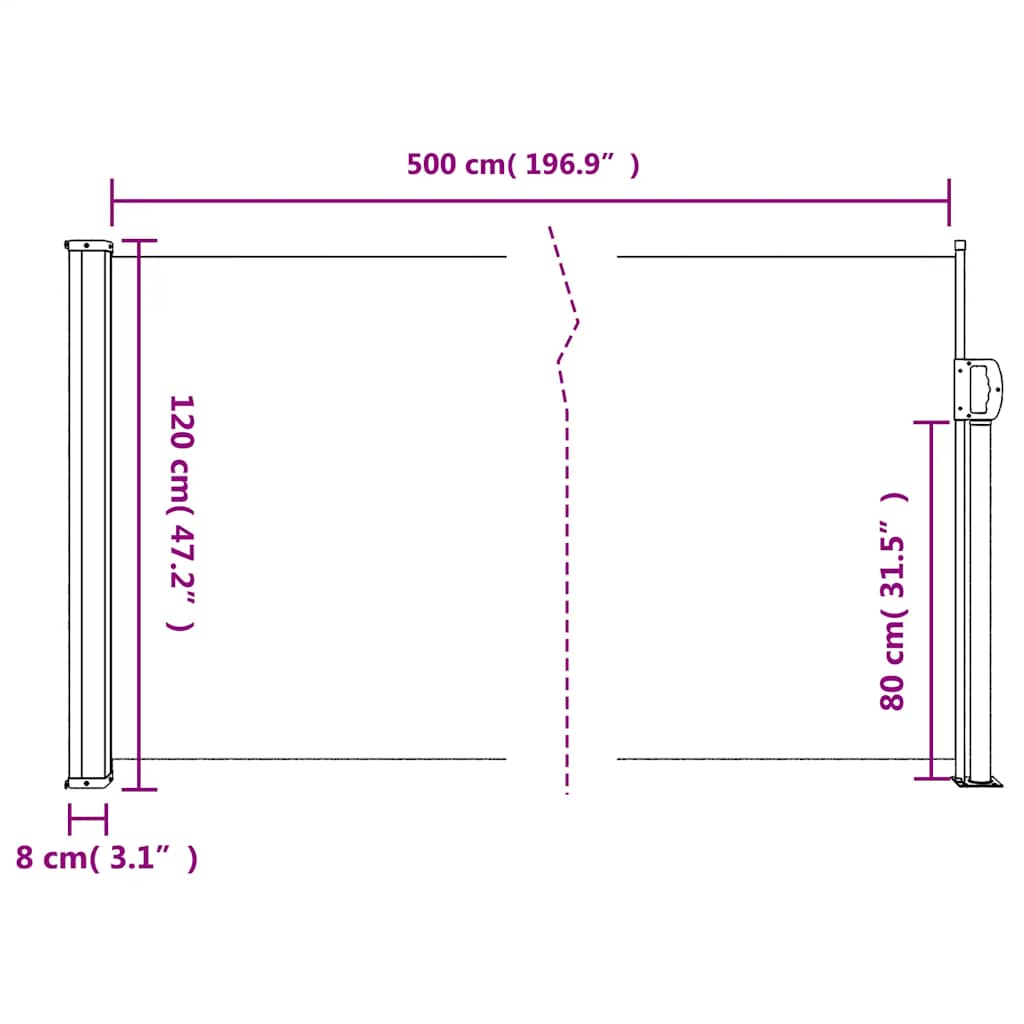 Bočna tenda na uvlačenje crna 120 x 500 cm
