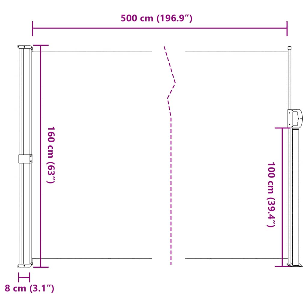 Bočna tenda na uvlačenje krem 160 x 500 cm