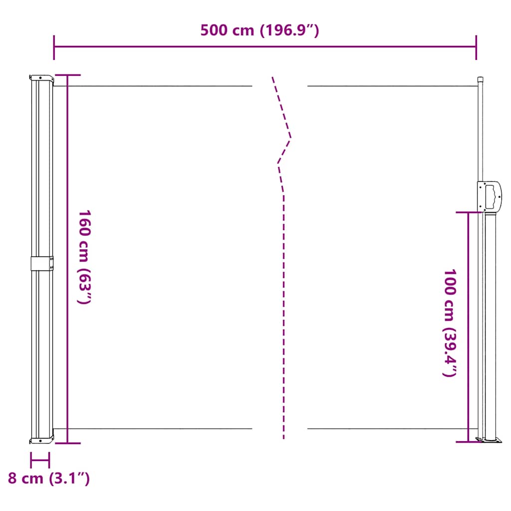 Bočna tenda na uvlačenje smeđa 160 x 500 cm