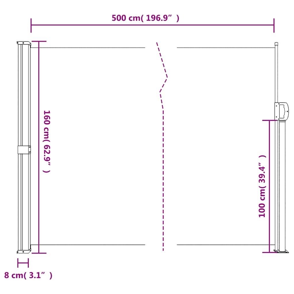 Bočna tenda na uvlačenje smeđesiva 160 x 500 cm