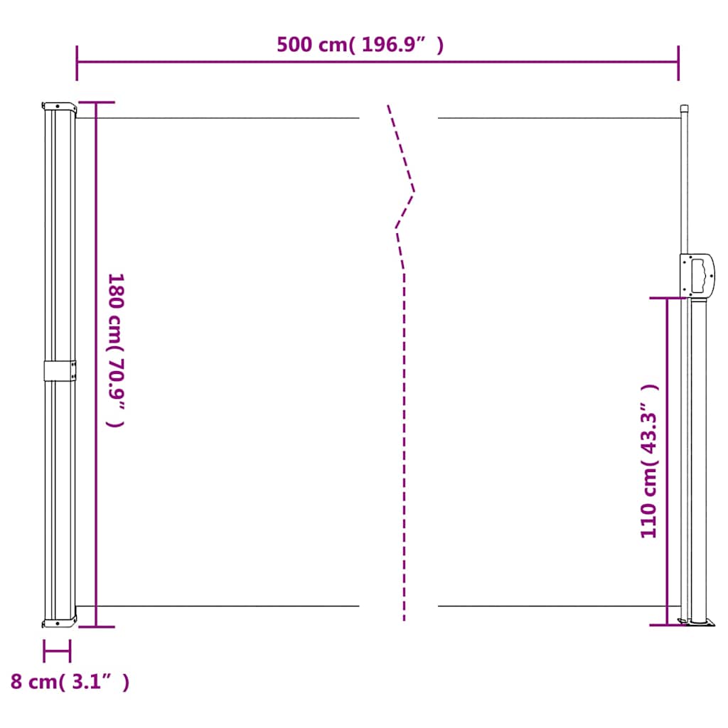 Bočna tenda na uvlačenje crna 180 x 500 cm