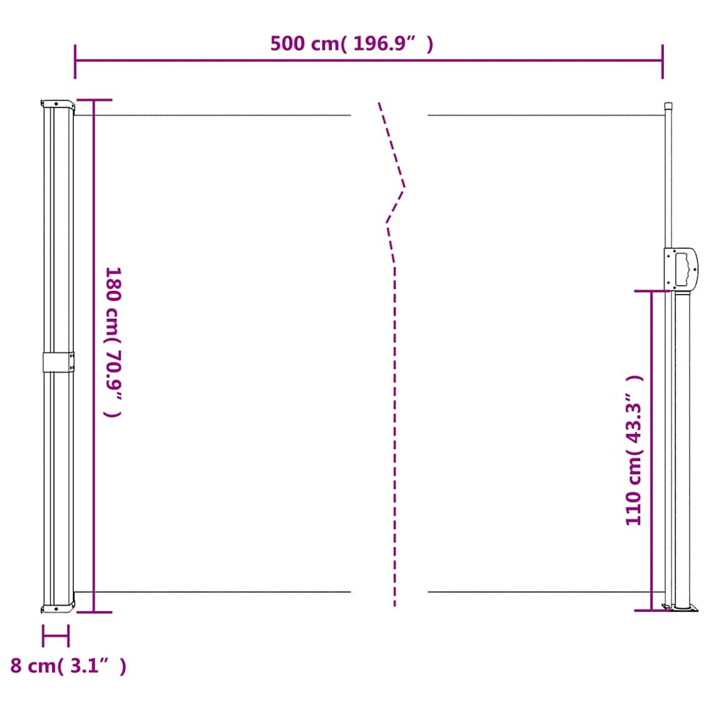 Bočna tenda na uvlačenje krem 180 x 500 cm