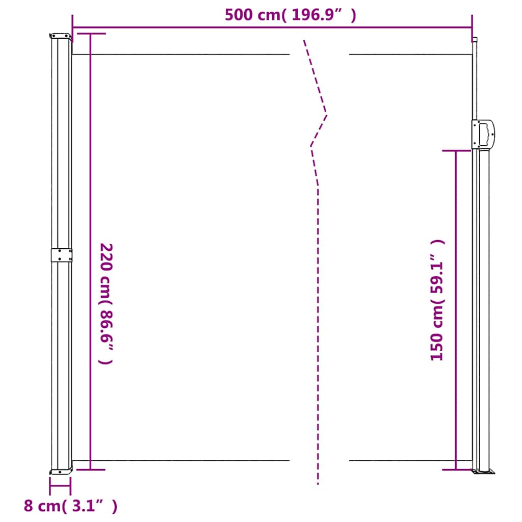 Bočna tenda na uvlačenje crna 220 x 500 cm