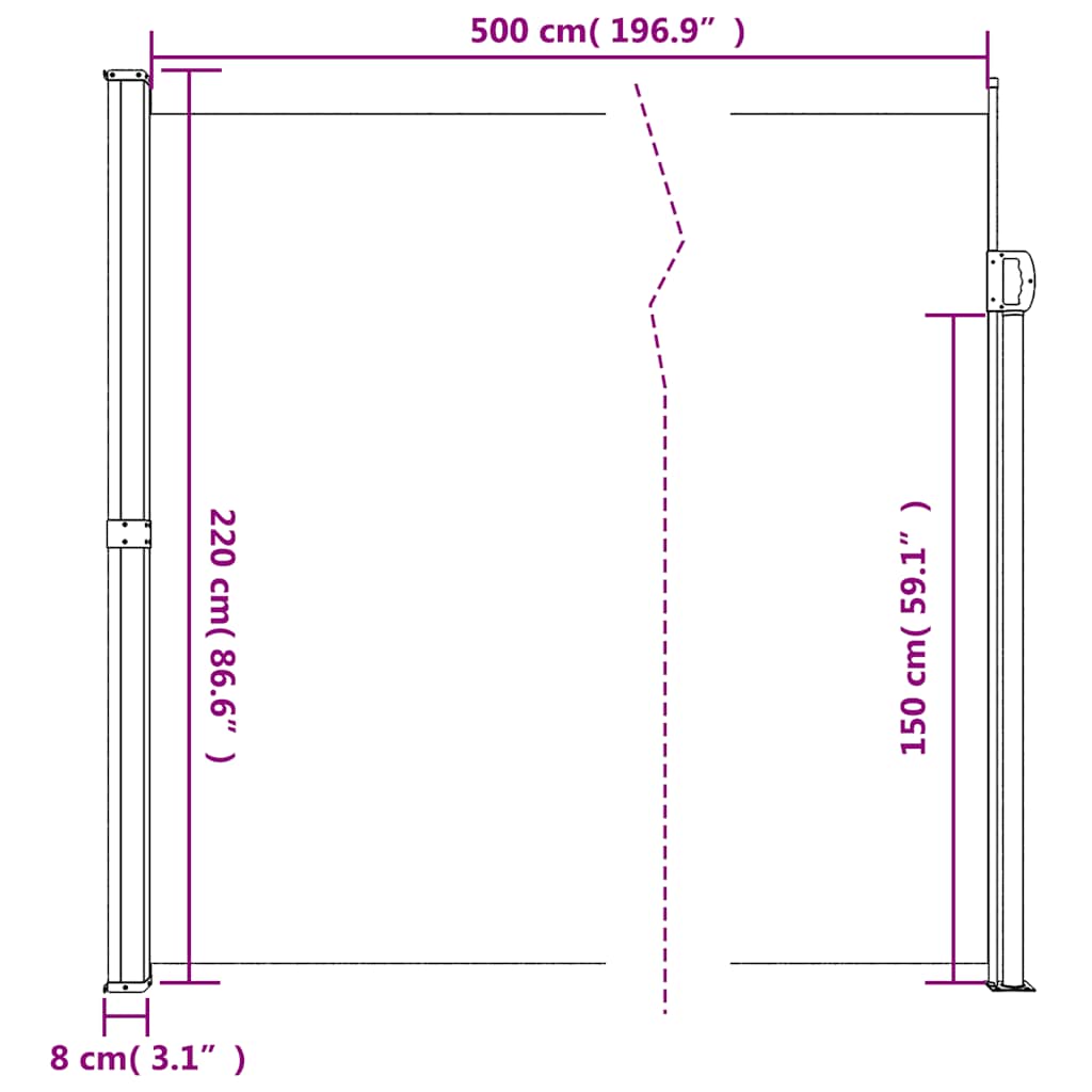 Bočna tenda na uvlačenje tamnozelena 220 x 500 cm