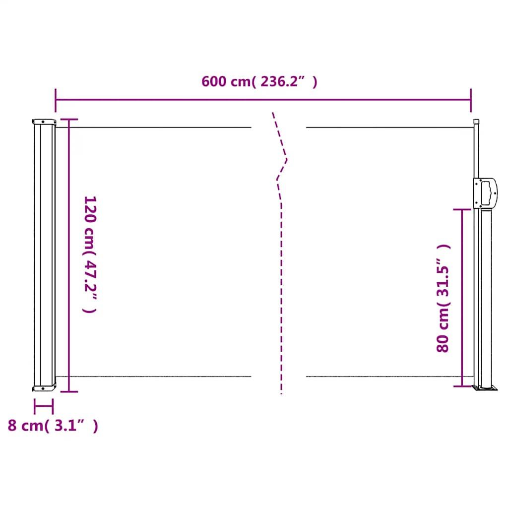 Uvlačiva bočna tenda 120 x 600 cm bež