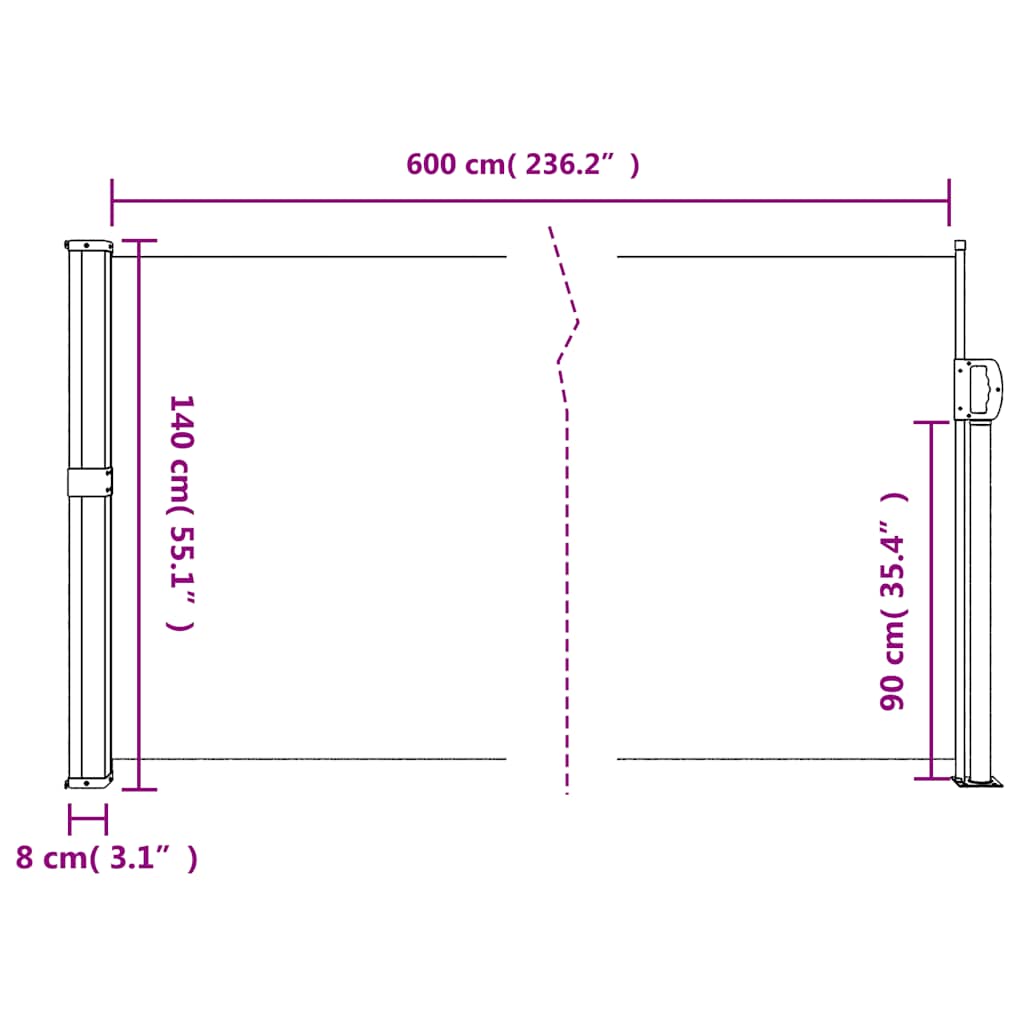 Uvlačiva bočna tenda 140 x 600 cm crna